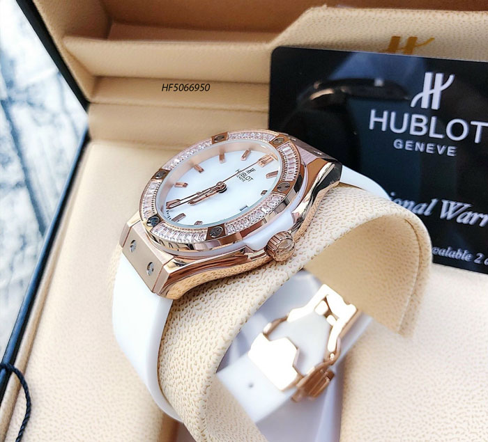 Đồng hồ Hublot nữ dây cao su Bigbang Diamond sliver dây màu trắng