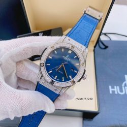 Đồng hồ nam Hublot Classic Fusion máy cơ Automatic dây cao su bọc da màu xanh