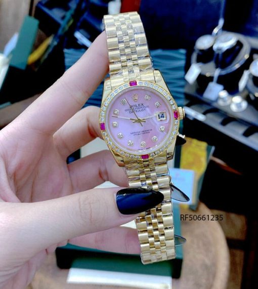 Đồng Hồ Rolex Oyster DATEJUST nữ dây vàng mặt hồng cao cấp