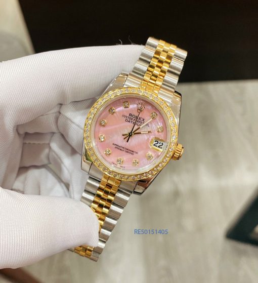 Đồng hồ Rolex Nữ DATEJUST máy Pin Nhật dây demi mặt hồng cao cấp