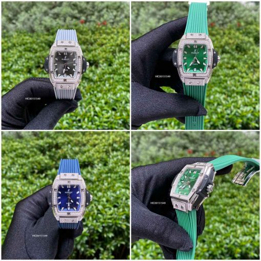 Đồng hồ nữ Hublot Senna Champin 88 đính đá màu xanh xám