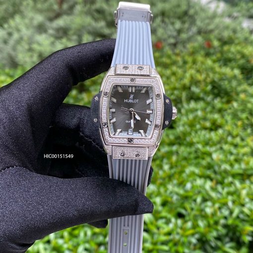 Đồng hồ nữ Hublot Senna Champin 88 đính đá màu xanh xám