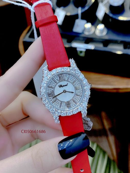 Đồng hồ nữ Chopard L’HEURE DU DIAMANT LEATHER dây da đỏ cao cấp đeo tay