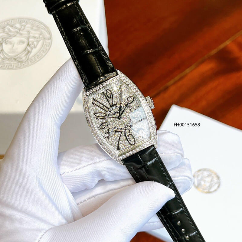 Đồng hồ Franck Muller Geneve V32 QZ màu da cam đính full kim cương